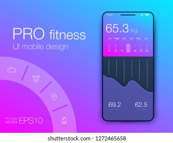 Fitness app. Ui ux design. UI design concept with web elements of workout application for mobile