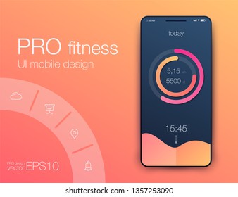 Fitness app. Ui ux design. UI design concept with web elements of workout application for mobile