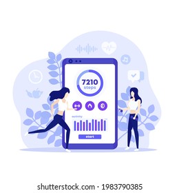 Fitness app vector illustration with training woman