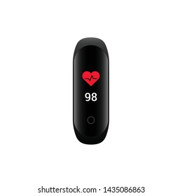 Fitness athletics sport band tracker electronic bracelet gadget watch heart rate monitor pulse icon red white black color vector EPS 10