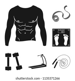 Fitness and attributes black icons in set collection for design. Fitness equipment vector symbol stock web illustration.