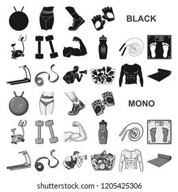 Fitness and attributes black icons in set collection for design. Fitness equipment vector symbol stock web illustration.