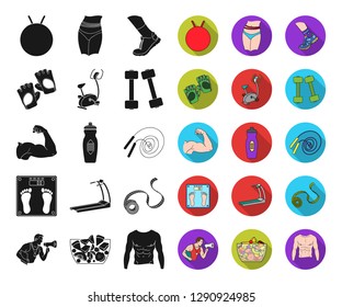 Fitness and attributes black,flat icons in set collection for design. Fitness equipment vector symbol stock web illustration.