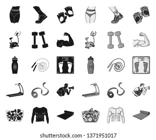 Fitness and attributes black.mono icons in set collection for design. Fitness equipment vector symbol stock web illustration.