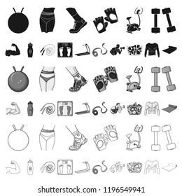 Fitness and attributes cartoon icons in set collection for design. Fitness equipment vector symbol stock web illustration.
