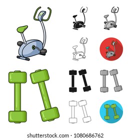 Fitness attributes cartoon,black,flat,monochrome,outline icons in set collection for design. Fitness equipment vector symbol stock web illustration.