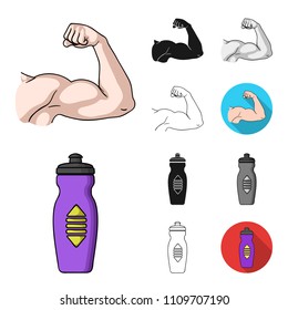 Fitness and attributes cartoon,black,flat,monochrome,outline icons in set collection for design. Fitness equipment vector symbol stock web illustration.