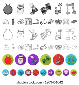 Fitness and attributes flat icons in set collection for design. Fitness equipment vector symbol stock web illustration.