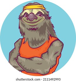 Fitness Avatar Sloth Cartoon Vector