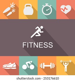 Fitness background and icons in flat  style.