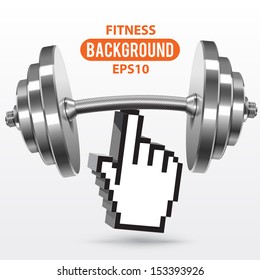 Fitness background with metal realistic dumbbell