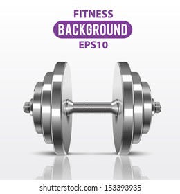 Fitness background with metal realistic dumbbell