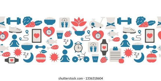 Fitness background with sport icons. Trendy flat design.
