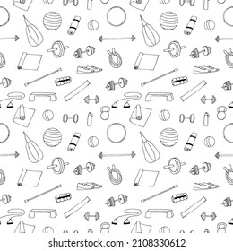Fondo de fitness, ilustración vectorial, dibujo a mano 