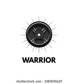 Fitness badge. Disk weight, barbell disk. Bodybuiding, Sport for life inscriptions. Sport icon Vector illustration.
