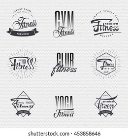 Fitness - badges, lettering, calligraphy is written with the help of tools using typographic rules