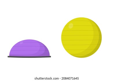 Fitness ball and balance ball. Gym sport equipment. Flat style. Isolated vector illustration 