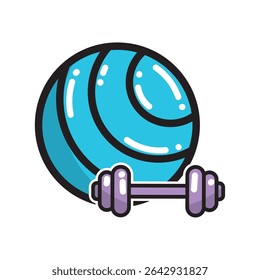 Fitness ball and dumbbell. Vector illustration