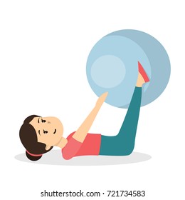 Fitness with ball. Girl doing exercises on white background.