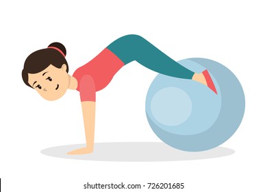 Fitness with ball. Girl doing exercises on white background.