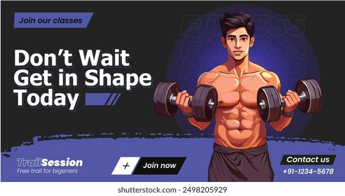 fitness banner design template with model 