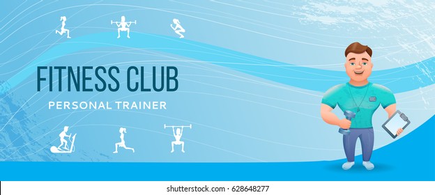 Fitness Banner Or Flyer With Personal Trainer Or Bodybuilder.Vec