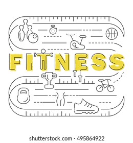 Fitness banner. Modern thin line icons set of gym equipment, sports recreation activity. Simple symbol collection.  Vector logotype concept for web graphics. Fitness club logo.
