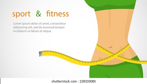 Fitness banner slim women's waist with a yellow measuring tape