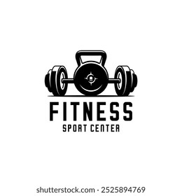 Fitness, barbell and kettlebell vector design