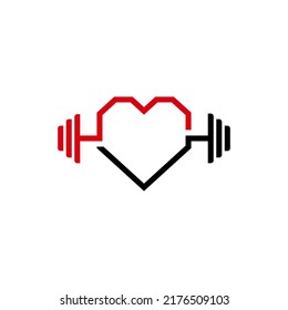 Fitness with Barbell Love Icon logo design vector template
