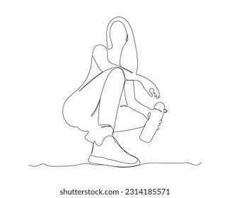 fitness beautiful women Continuous line drawing. Fitness woman taking a break after at gym line art. Healthy lifestyle line art.