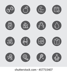 Fitness in black circle line icon