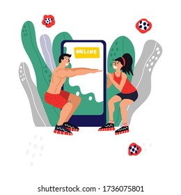 Fitness blog and Workout app concept. Personal trainer online. Active lifestyle and fitness training. Modern flat cartoon style. 