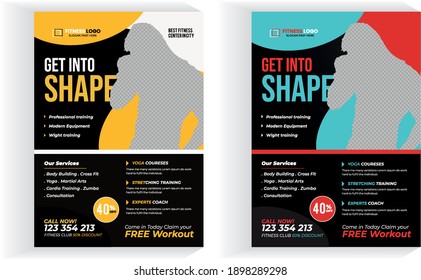 fitness body building and gym flyer A4 size template 2 color, Fitness Gym Flyer design Template