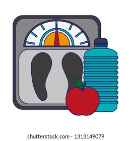 fitness body fat scale water bottle and apple