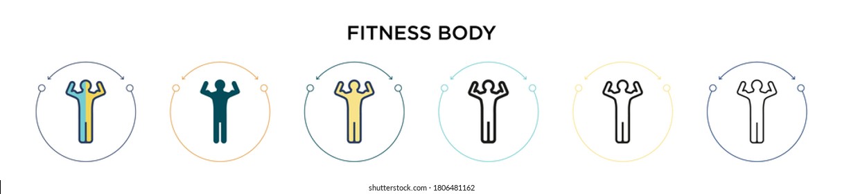 Fitness body icon in filled, thin line, outline and stroke style. Vector illustration of two colored and black fitness body vector icons designs can be used for mobile, ui, web