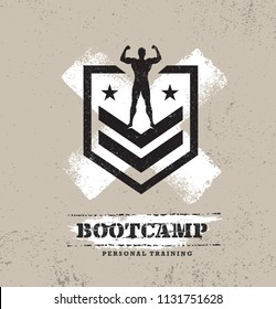 Fitness Body Training Extreme Sport Outdoor Bootcamp Rough Vector Concept. Creative Textured Design Elements On Distressed Grunge Background. 