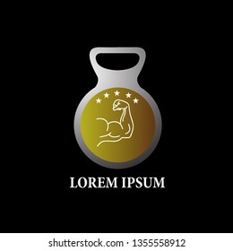 Fitness and bodybuilding club logo template. Sport and recreation theme with kettle bell symbol