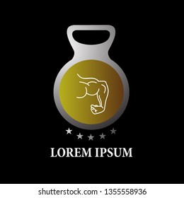 Fitness and bodybuilding club logo template. Sport and recreation theme with kettle bell symbol