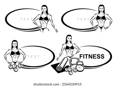 Fitness and bodybuilding frame set. Collection icon fitness. Vector