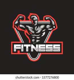 Fitness and Bodybuilding Logo design inspiration Vector sport emblem on dark background