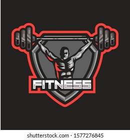 Fitness and Bodybuilding Logo design inspiration Vector sport emblem on dark background