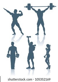 Fitness and bodybuilding silhouettes - vector beckground