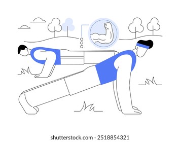 Fitness boot camp isolated cartoon vector illustrations. University students doing fitness together, sport addiction, active lifestyle, athletic guys push up from the floor vector cartoon.