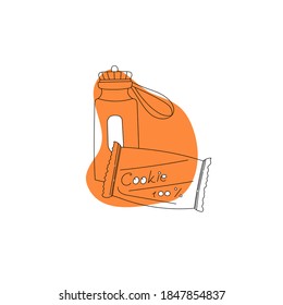 Fitness bottle and cookie, hand drawn elements. Vector illustration