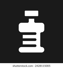 Fitness bottle dark mode glyph ui icon. Healthy and active lifestyle. User interface design. White silhouette symbol on black space. Solid pictogram for web, mobile. Vector isolated illustration