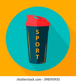 Fitness bottle in flat style. Vector icons in flat design on the theme sport.  Vector fitness icon. Flat Style Icon with Long Shadow.