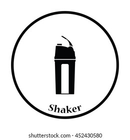 Fitness bottle icon. Thin circle design. Vector illustration.