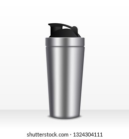 Fitness bottle .Mockup. Metalic bottle. Vector illustration