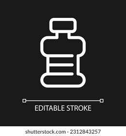 Fitness bottle pixel perfect white linear ui icon for dark theme. Healthy and active lifestyle. Vector line pictogram. Isolated user interface symbol for night mode. Editable stroke. Arial font used